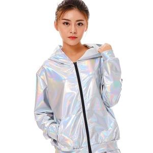 Legacy Silver Holographic Unisex Zip Up Jacket with Hood